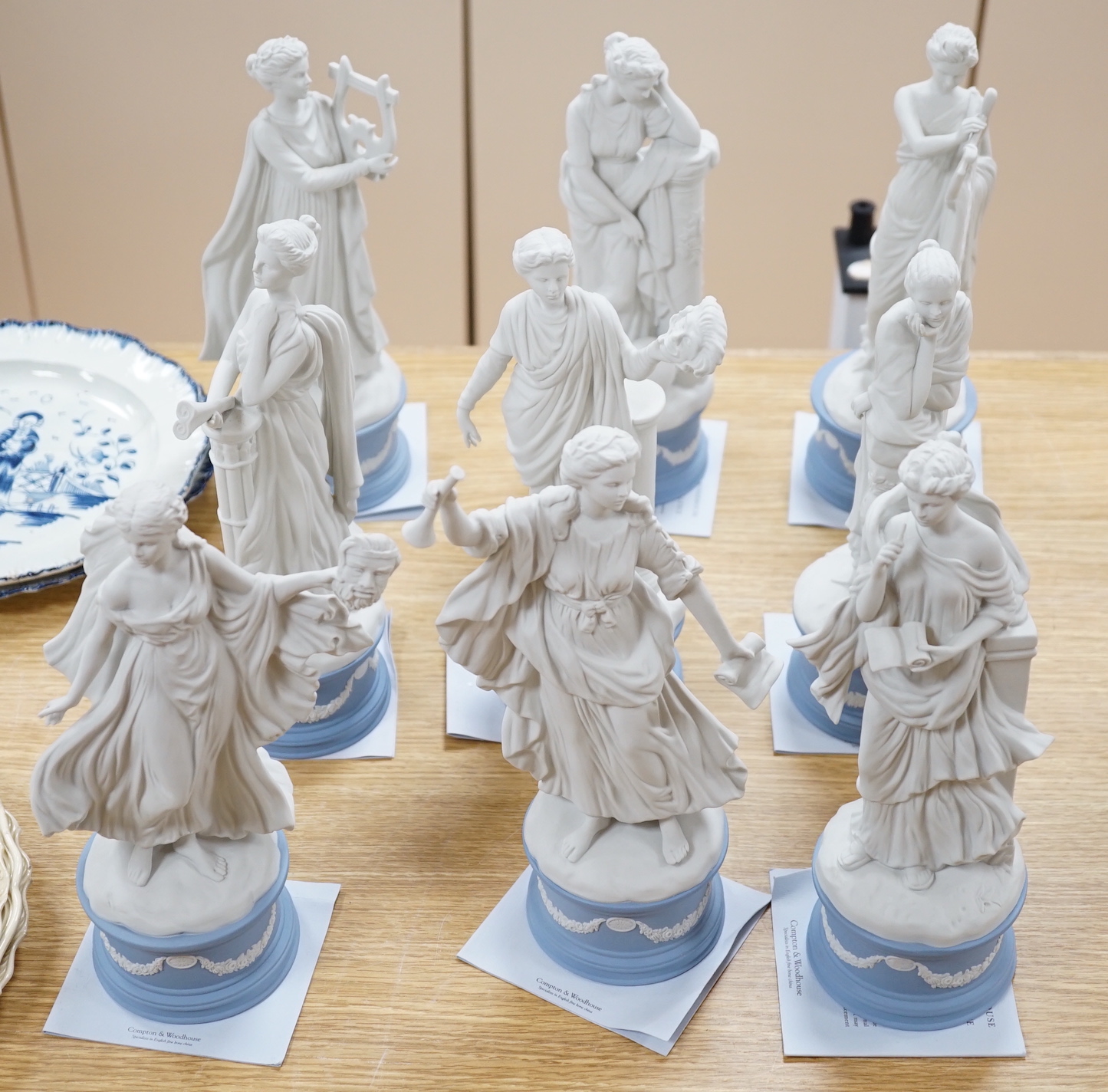 A set of nine Compton Woodhouse for Wedgwood 'dancing hours' figurines, each with certificate of authenticity, the largest 27cm high